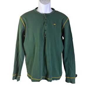 MINI Cooper Henley Shirt Mens Medium Green Long Sleeve Contrast Stitch Car Logo